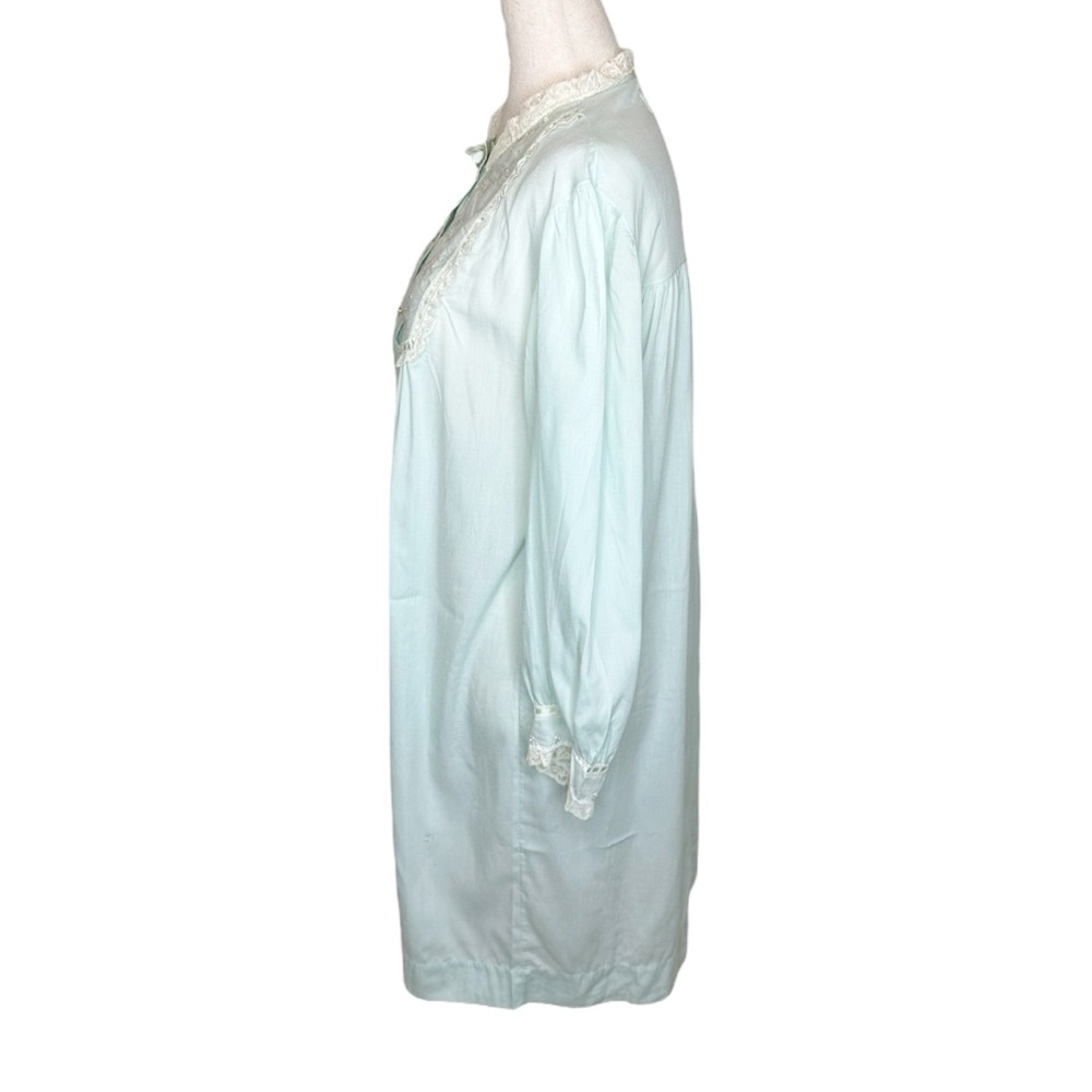 Vintage Light Blue Floral Embroidered Lace Trim Nightgown Dress - Picture 3 of 13